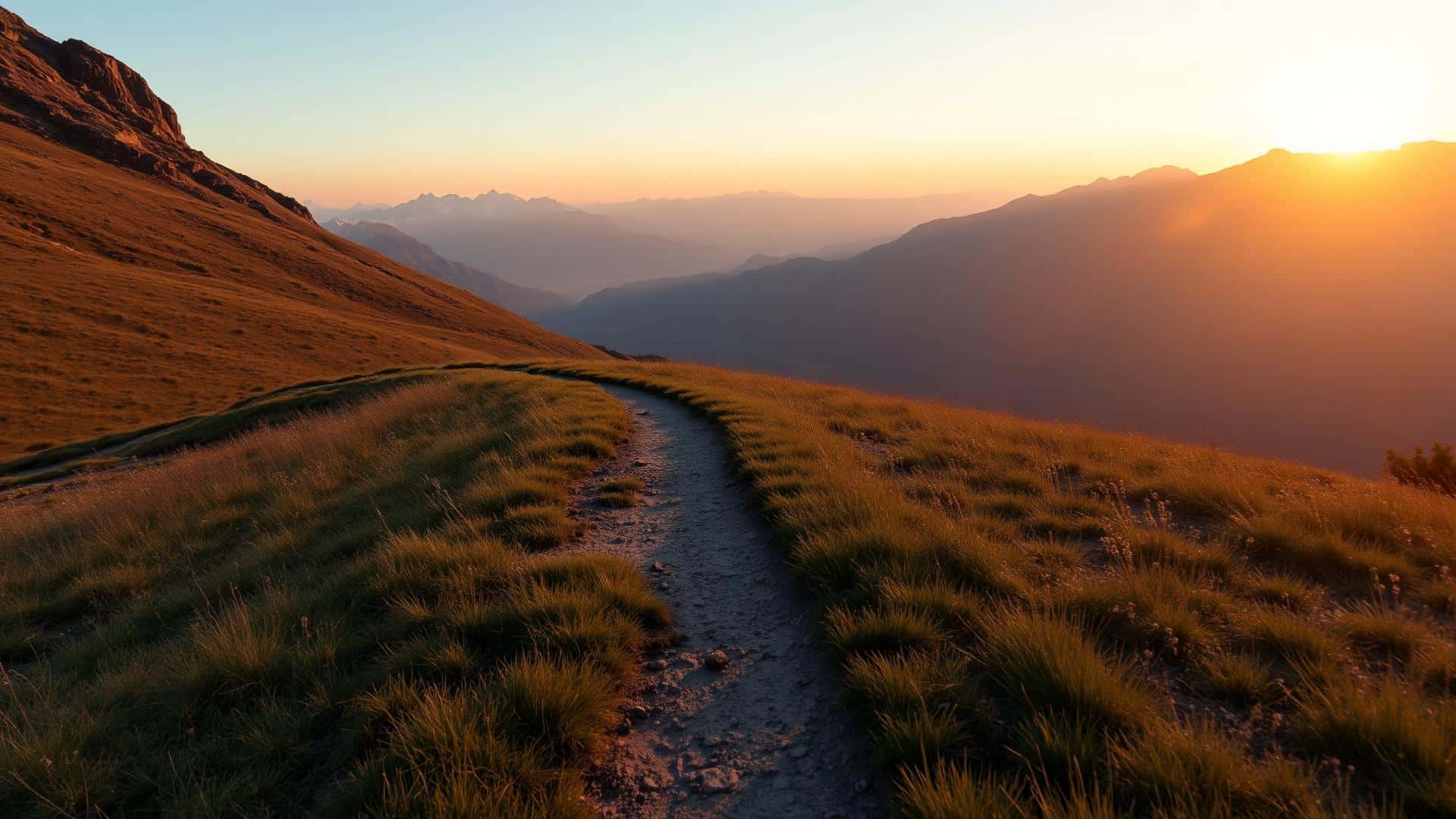 Mountain path in morning light – a picture of a long, planned journey
