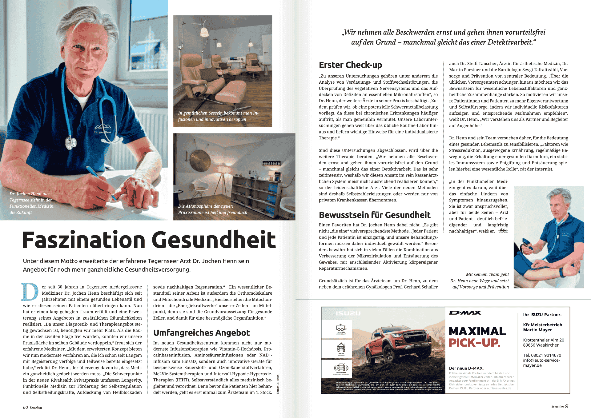 Seeseiten Tegernsee Magazin Cover über Longevity-Medizin